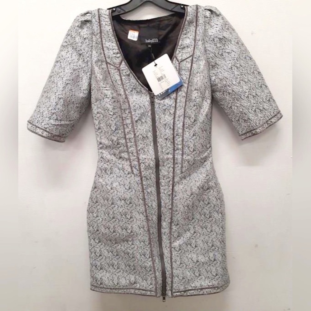 MBYM NWT Cilla Zip-Front Short Sleeve Dress XS Metallic Confetti Gray